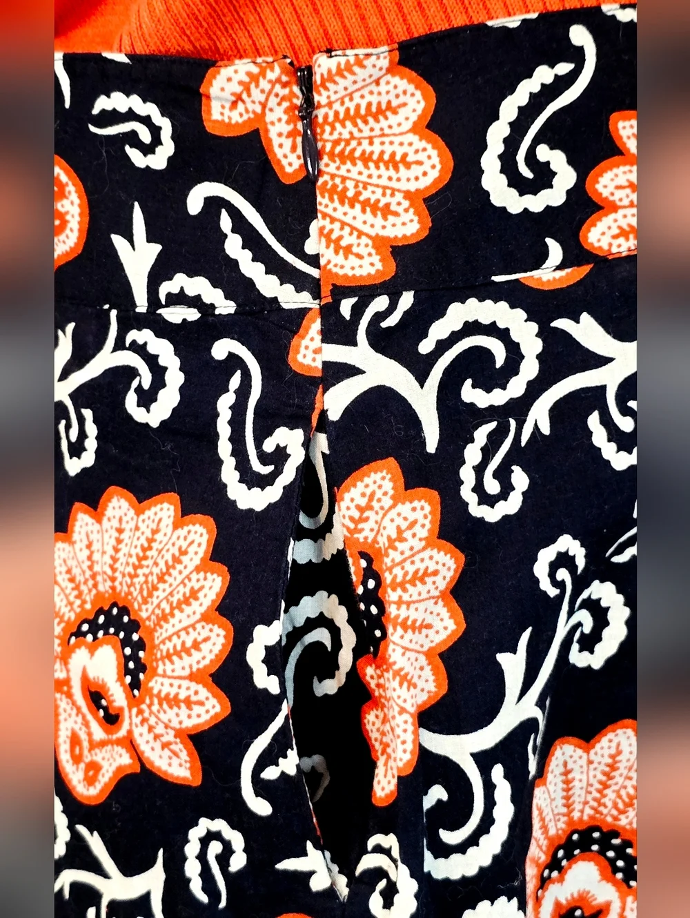 Talbots Floral A-Line Skirt Navy Orange White Cotton Preppy Feminine Midi Flowy